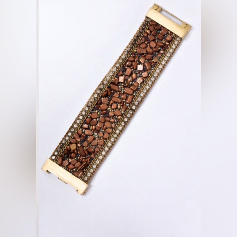 Chic Gold and Brown Beaded Crystal Stone Bracelet